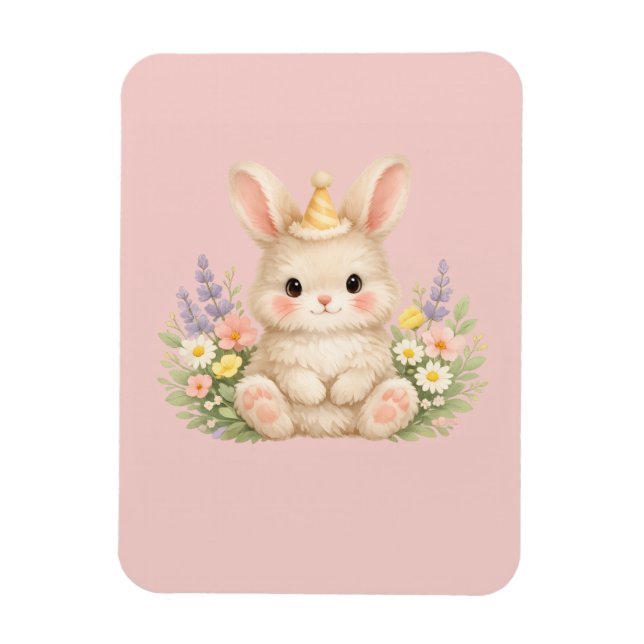 Pastell-Hasen-Wildblumen-Illustration Magnet (Vertikal)