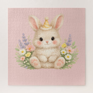 Pastell-Hasen-Wildblumen-Illustration Puzzle
