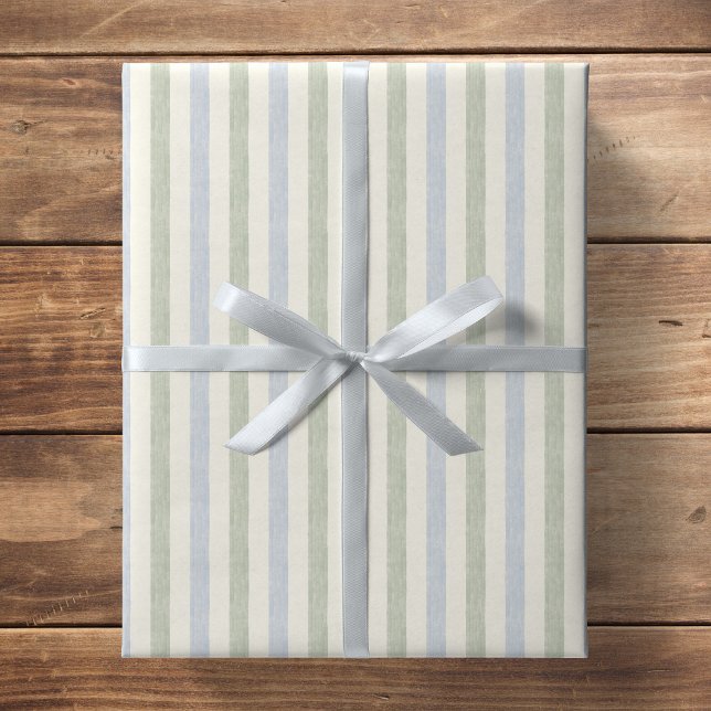 Pastell Hellblau Salbeigrün Beige Streifen Boho Geschenkpapier (Von Creator hochgeladen)