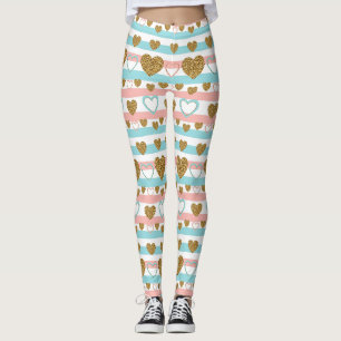 Pastell-Herz-Streifen-Glitter-Stil-Muster (4) Leggings