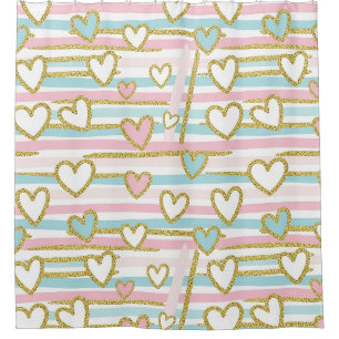 Pastell-Herz-Streifen-Glitter-Stil-Muster (9) Duschvorhang