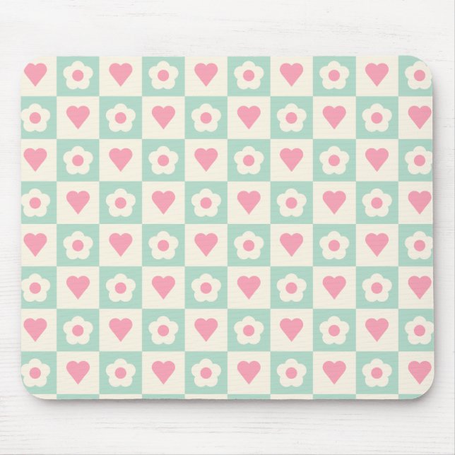 Pastell-Herz- und Blumenmuster Mousepad (Vorne)
