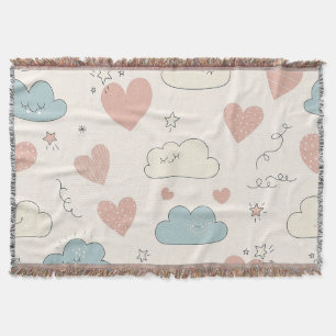 Pastell-Herzen & Wolken Wasserfarben Traum (10) Decke