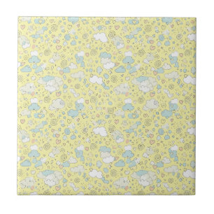 Pastell-Herzen & Wolken Wasserfarben-Traum (1) Fliese