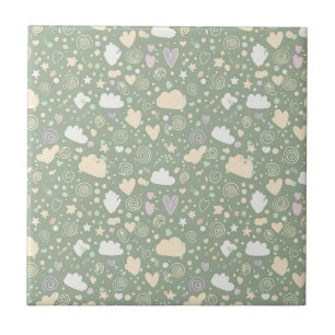 Pastell-Herzen & Wolken Wasserfarben-Traum (4) Fliese