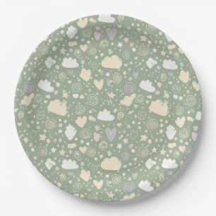 Pastell-Herzen & Wolken Wasserfarben-Traum (4) Pappteller