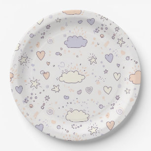 Pastell-Herzen & Wolken Wasserfarben-Traum (7) Pappteller