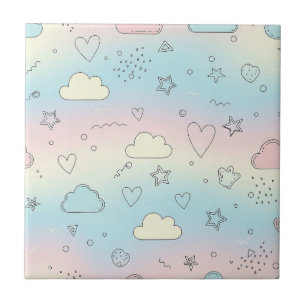 Pastell-Herzen & Wolken Wasserfarben-Traum (8) Fliese