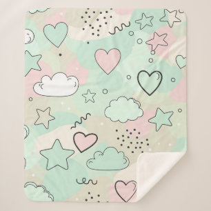 Pastell-Herzen & Wolken Wasserfarben Traum (9) Sherpadecke