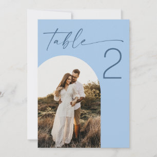 Pastell-Himmelblau Strandhochzeit Foto-Tischnumm Einladung