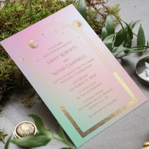 Pastell-Himmels-Sonne-Mond-Sterne-Foto-Hochzeit Einladung