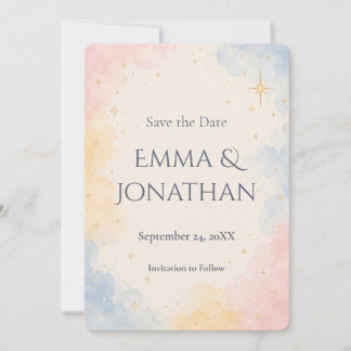 Pastell-Himmels-Wasserfarben-Sterne Save the Date Einladung