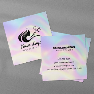 Pastell-Holografisches-Friseur-Logo Quadratische Visitenkarte
