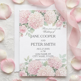 Pastell-Hortensien und Rosen Budget-Hochzeit  Einladung