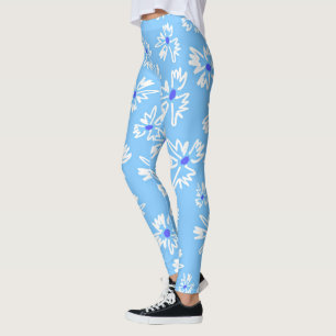 Pastell Hübsch Blau und Weiß Blume Leggings