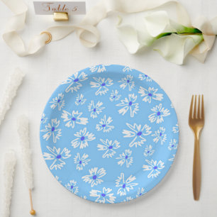 Pastell Hübsch Blau und Weiß Blume Pappteller