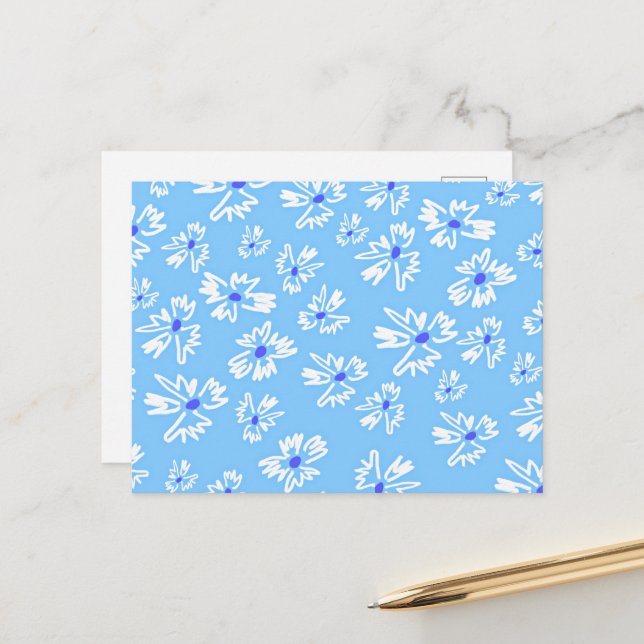 Pastell Hübsch Blau und Weiß Blume Postkarte (Vorderseite/Rückseite Beispiel)