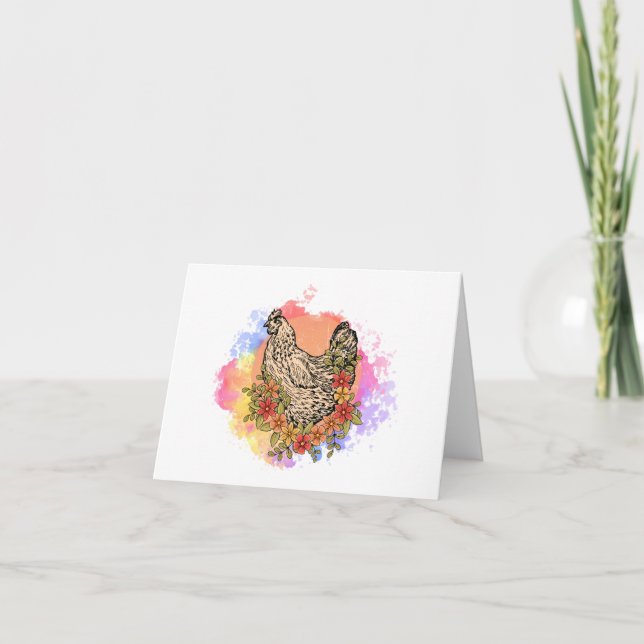 Pastell Hühnchen mit Blume Design BLANK Karte (Vorderseite)