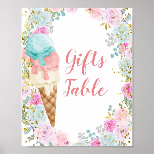 Pastell Ice Creme Blumengeschenke Tafelschild Poster (Vorne)