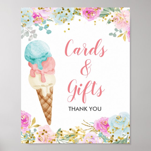 Pastell Ice Creme Blumenkarten & Geschenke Untersc Poster (Vorne)