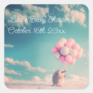Pastell-Igel-Ballon-Baby-Shower-Wünsche Quadratischer Aufkleber