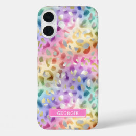 Pastell-Irideszenz-Leopardenprint monogrammiert iPhone 16 Plus Hülle