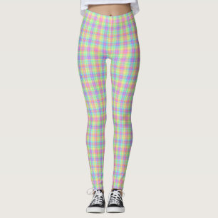 Pastell-Kariert Gelb Blau Rosa Grün Lila Leggings