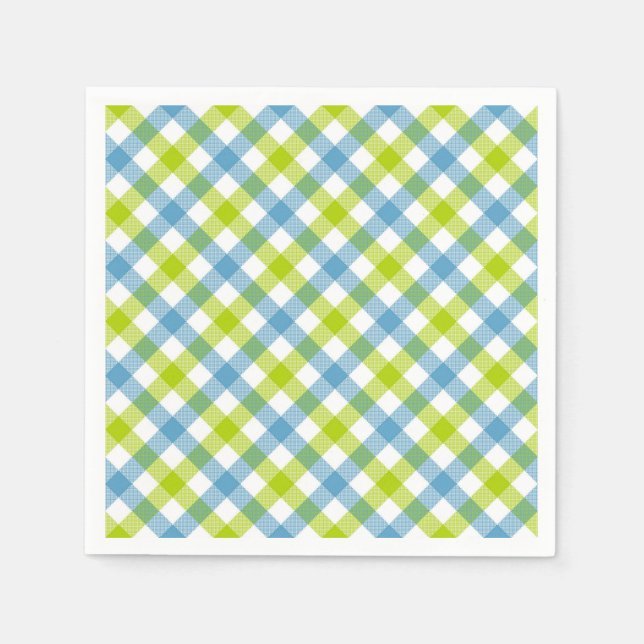Pastell Karierte Servietten Blau Grün (Vorderseite)