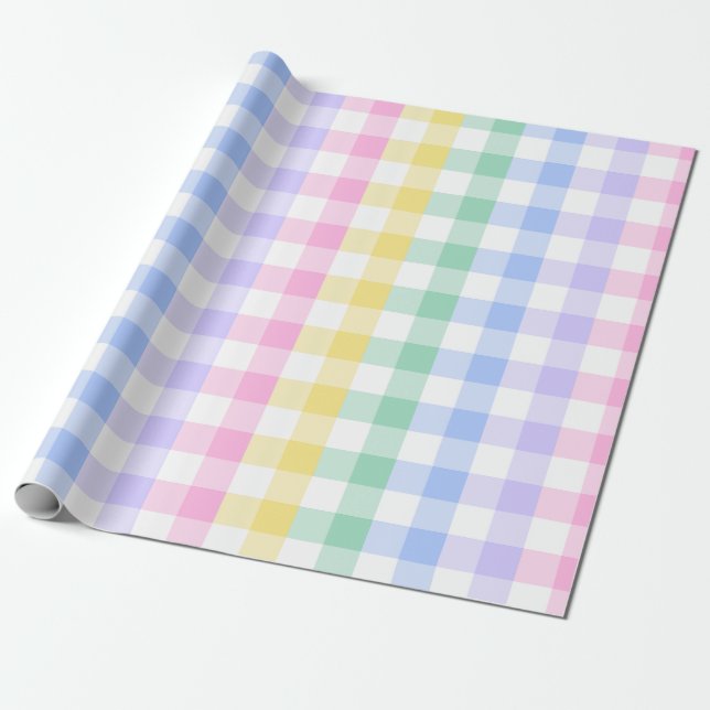 Pastell karierter Regenbogenretro Geschenkpapier (Ungerollt)