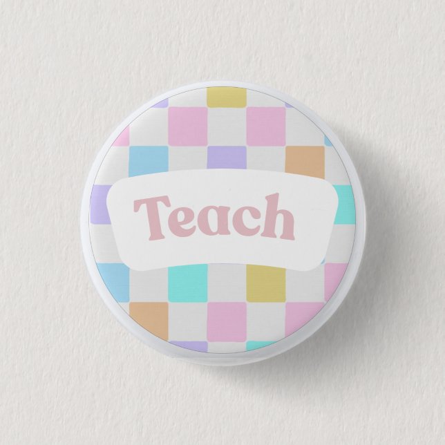Pastell-kariertes „Lehren“-Button Button (Vorderseite)