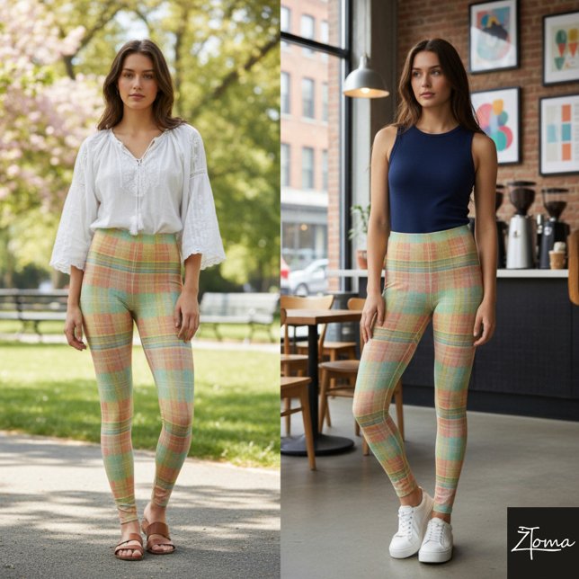 Pastell-Karo-Farbblock Helles Frühling Leggings (Von Creator hochgeladen)