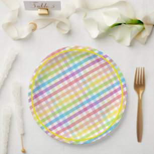 Pastell-Karo-Regenbogen-Baby-Party Gelb Pappteller