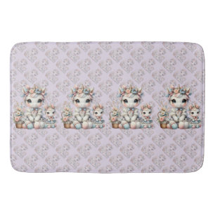 Pastell-Kawaii-Einhorn-Mutter-Tochter-Duo Lavendel Badematte