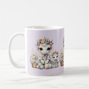 Pastell Kawaii Einhorn Mutter-Tochter-Duo Lavendel Kaffeetasse