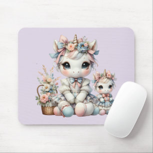 Pastell-Kawaii-Einhorn-Mutter-Tochter-Duo Lavendel Mousepad