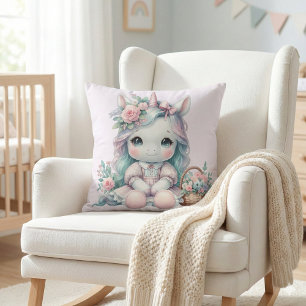 Pastell Kawaii Einhorn Puppe mit Blumenkorb Kissen