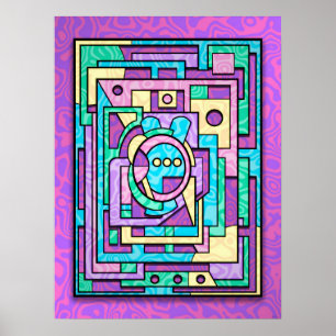 Pastell Kawaii Geometrische Abstrakte Labyrinth Poster