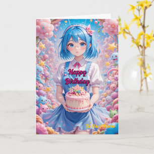 Pastell Kawaii Mädchen Torte Feier Karte