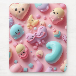 Pastell-Kawaii-Süßigkeiten-Charakter-Kunst Mousepad