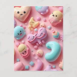 Pastell Kawaii Süßigkeiten Charakter Kunst Postkarte