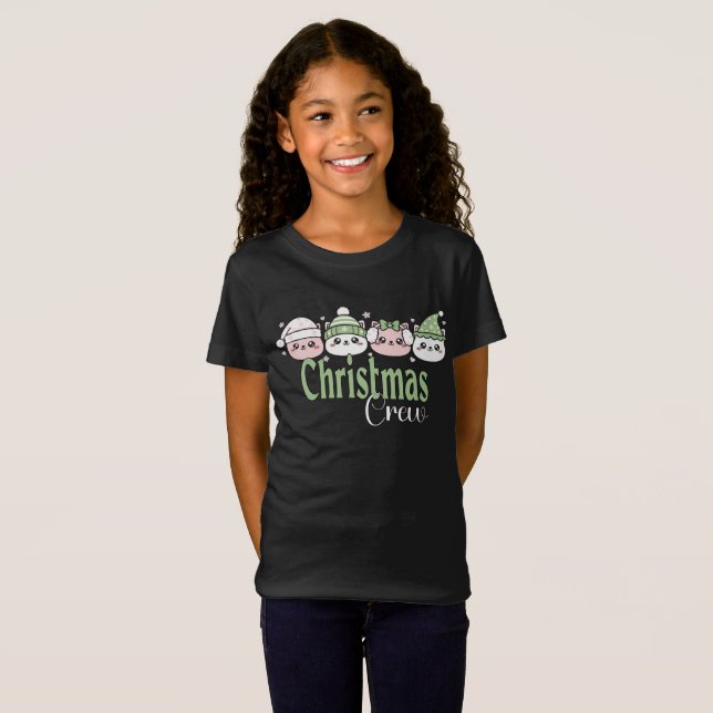 Pastell Kawaii Weihnachtskätzchen T-Shirt (Vorne ganz)