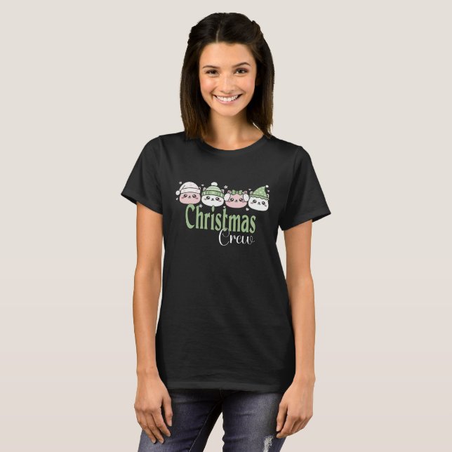 Pastell Kawaii Weihnachtskätzchen T-Shirt (Vorne ganz)