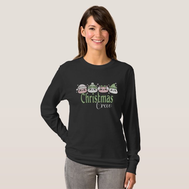 Pastell Kawaii Weihnachtskätzchen T-Shirt (Vorne ganz)