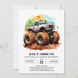 Pastell Kids' Monster Truck Geburtstag Einladung