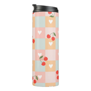 Pastell-Kirsch- und Herz-Karo-Muster Thermosbecher