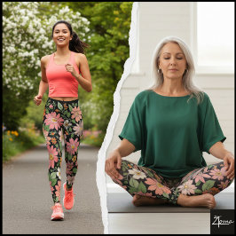 Pastell-Korallen-Retro-Blumen-Daisy-Hintergrund - Leggings