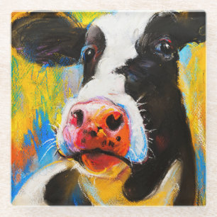 Pastell-Kuh-Porträt Moderne Malerei Glasuntersetzer
