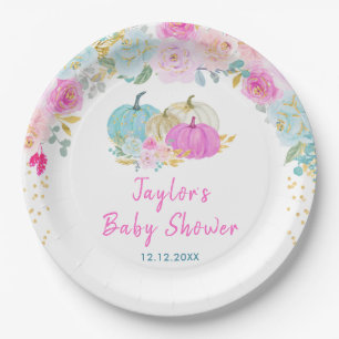 Pastell-Kürbisse Florale Babyparty Pappteller