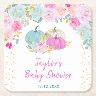 Pastell-Kürbisse Florale Babyparty Rechteckiger Pappuntersetzer