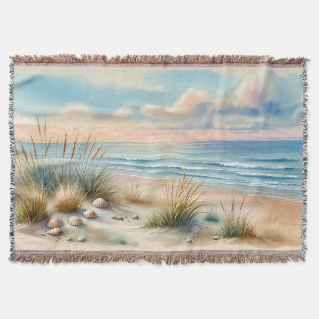 Pastell-Küsten-Dünen-Aquarell Decke (Vorderseite)
